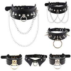 trendy necklace, Chain Necklace, spikesrivetschokercollar, Jewelry