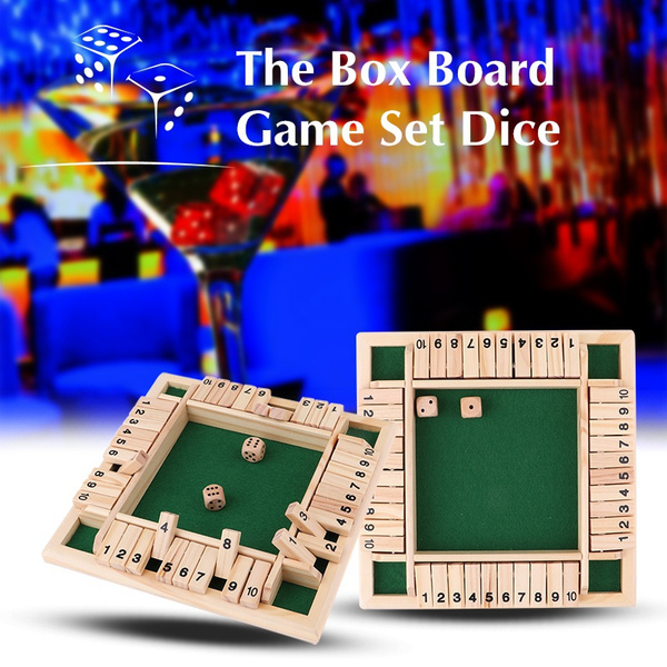 Deluxe Four Sided 10 Numbers Shut The Box Board Game Set Dice Party
