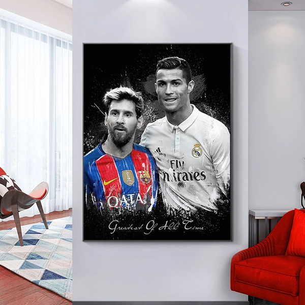 Football Star Messi-Ronaldo Posters Black Portrait Wall Art Sport ...