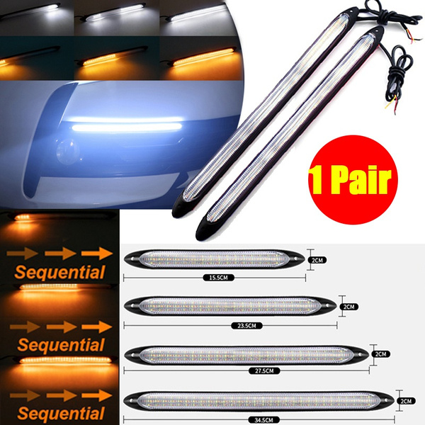 2PCS 1Pair Car LED Daytime Running Lights Car Headlight Waterproof Sequential Flow Yellow Turn