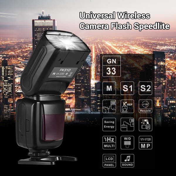 Universal Wireless Camera Flash Light Speedlite GN33 LCD Display for