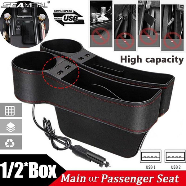 2usb Charger Car Seat Storage Box Seat Gap Organizer Car Cup