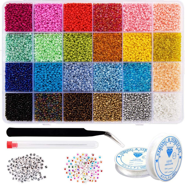 12/0 Glass Seed Beads 36000 Pcs Colorful Seed Bead Kit with Letter Beads  Heart Round Beads and Beading Needles for Jewelry Bracelet Making