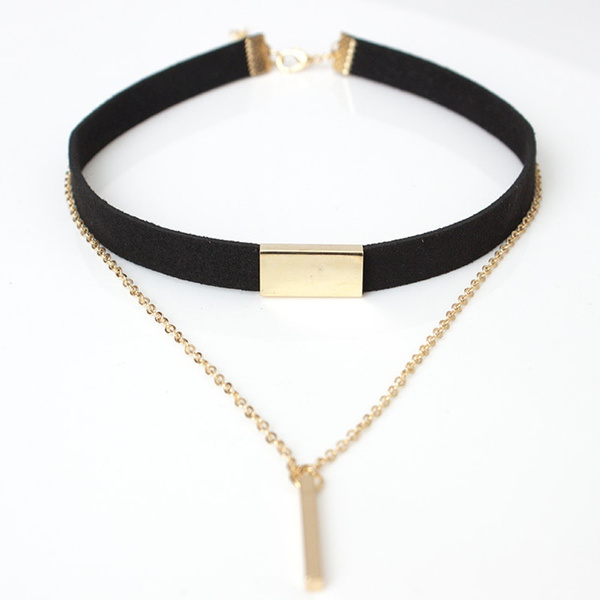 Black Velvet Choker Necklace Strip Rope Chain Bar Square Tube Chocker ...