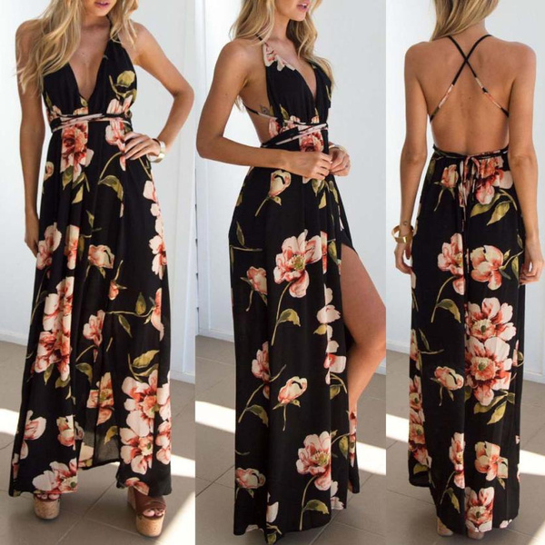 Summer dress 2020 Floral Vestidos Mujeres Sexy Maxi Dress Long Pleated  Dresses Backless robe femme robe longue evenning-dress | Wish