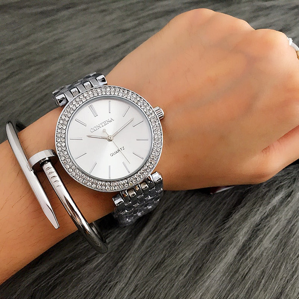 Luxury Silver Watch Women Watches Rhinestone Women s Ladies Stainless Steel Clock