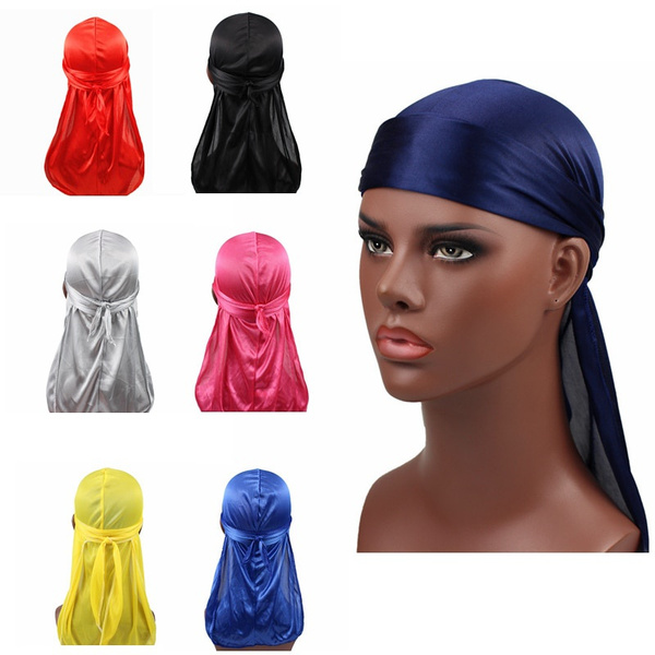 Unisex Women Men Silk Durag Turban Hat Wigs Biker Headwear Headband Hair Accessories Long Tail 3445