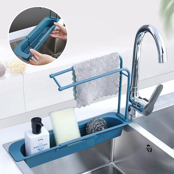 Telescopic Sink Shelf Kitchen Soap Sponge Adjustable Drain Rack