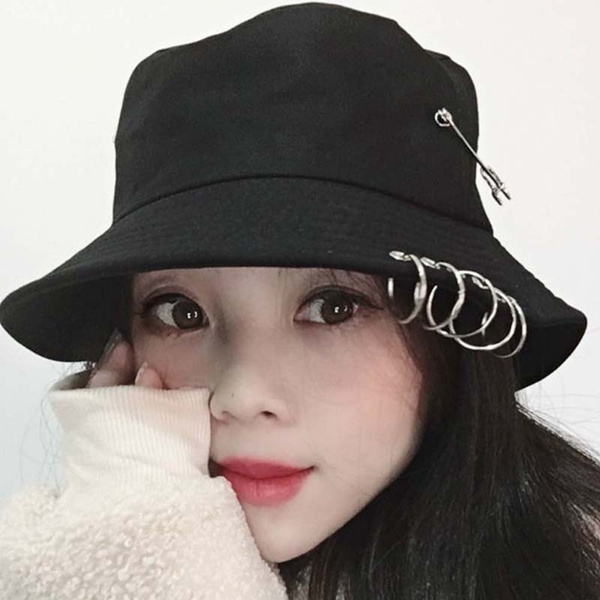 Unisex Women Men Bucket Hat Pin Rings 