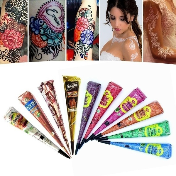 Hot Sale Henna Tattoos Kits 9 Colors Temporary Henna Tattoo Paste Cone