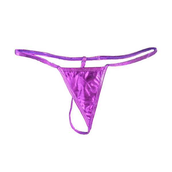 Temptation Shiny Thong Micro Mini Panties Women Underwear Metallic Pu ...