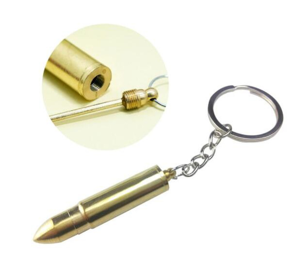 1Pc Gold Bullet Keychain KeyRing Hidden Compartment Spoon Scoop Secret Storage 