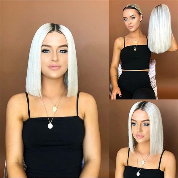 Wig female new style dyed bobo head short hair black gradient white short straight hair