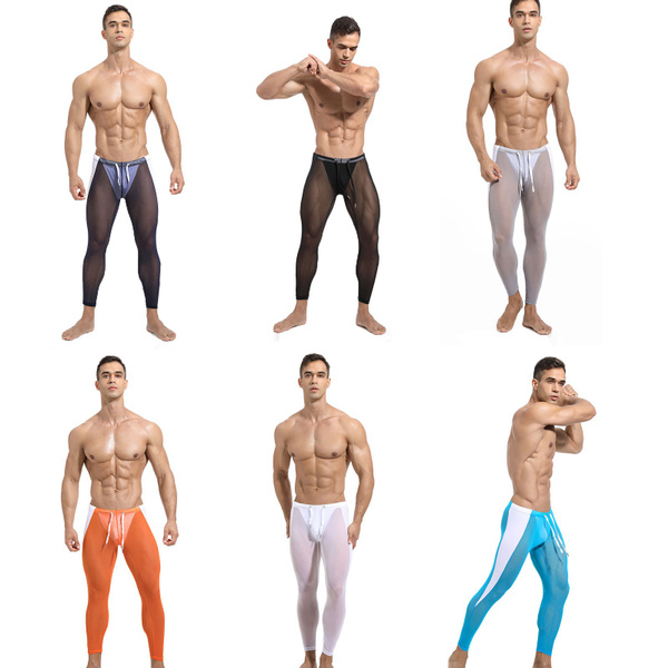 Mens Mesh See Through Long Pants Leggings Sport Gym Bottoms