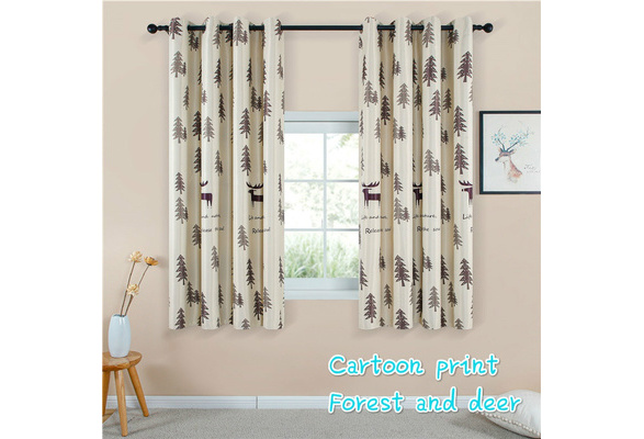 Cartoon Tree And Deer Short Blackout Curtains For Kitchen Bedroom Kids Room Country Style Window Ds Wish