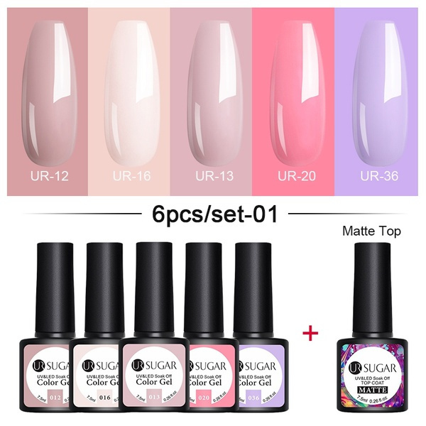 New 6Pcs/set UR SUGAR 7.5ml Color Gel Nail Polish with Matte Top Coat ...