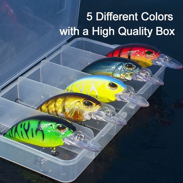 5 Baits with Box Fishing Lures Set Floating Crankbaits Dive 2m Fishing Lures  Crankbaits Set Fishing Hard Baits for Pike Bass Perch Catfish Trout Walleye  Redfish Saltwater and Freshwater