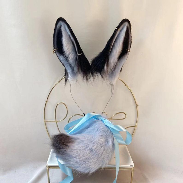 Blue Rabbit Tail Lucky Bunny Ears COSPLAY Animal Ears Performance Simulation Fox Ears Custom Halloween Gift Lolita Wolf Ears Tail