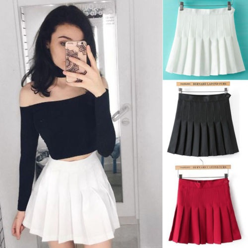 Womens Girl High Waisted Pleated Skirt A-Line Mini Skirt School Uniform  Skater Tennis Skirts with Lining Shorts