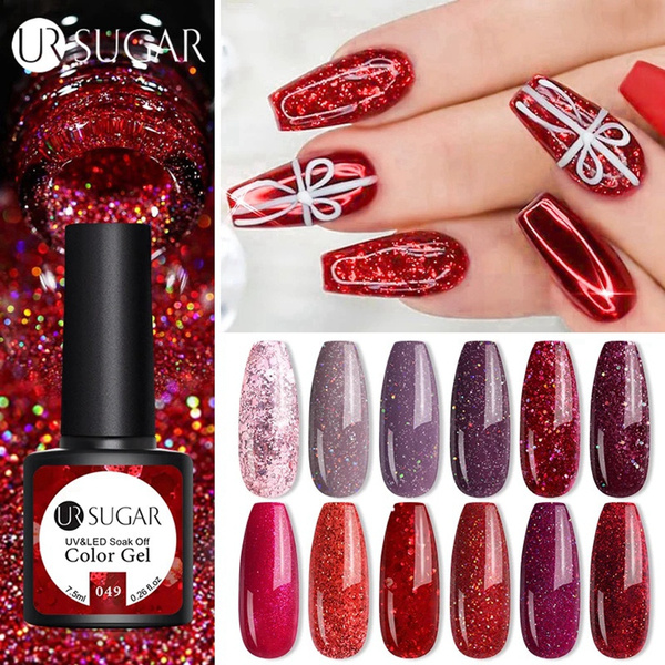 UR SUGAR 7.5ml Nail Gel Polish Shiny Glitter Shimmer Sequins Nail Art  Varnishes Lacquers Soak Off UV LED Sparkling Gel Nail