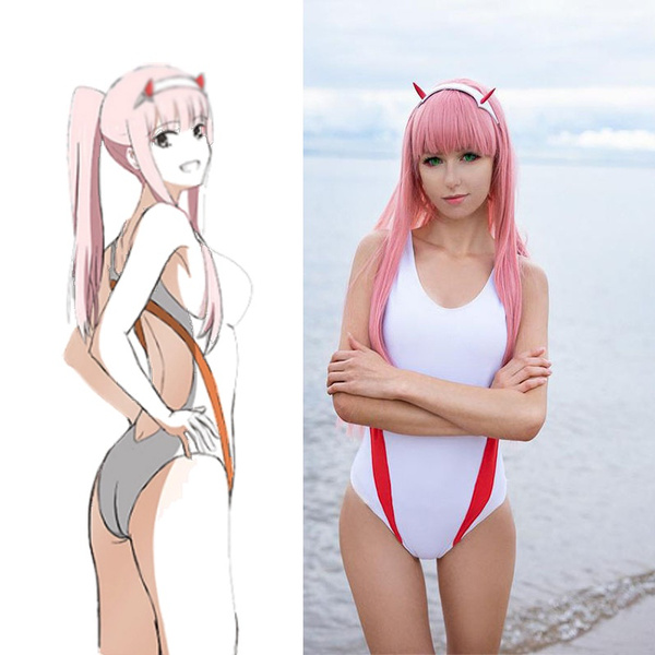 Japanese Anime DARLING In The FRANXX Zero Two Cosplay Costume Swimsuit Halloween Beach Women Bikini Swimwear White Swimsuit