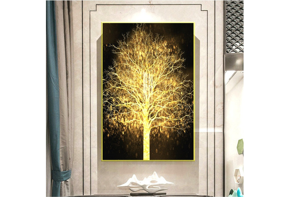 Framed Stretched Canvas Tree of Sparklers in the Dark Gold prints Wall Art print