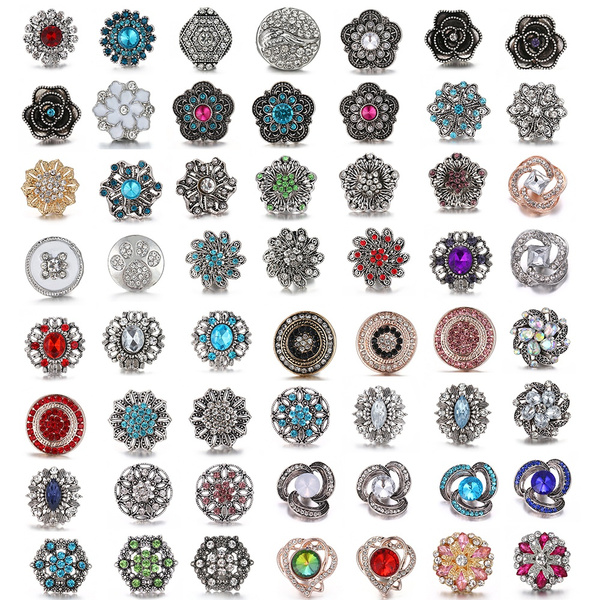 4pcs Alloy Rhinestone Snap Button Jewelry Fit 18mm Charm Snap Buttons Necklace Bracelet DIY