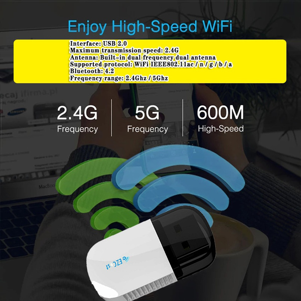 Wifi Dongle, Usb Wifi Bluetooth Adapter 600mbps Dual Band 2.4/5ghz