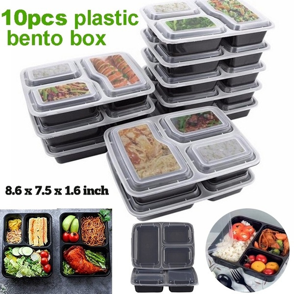 10pcs Meal Prep Containers Plastic Food Storage Microwavable 3 ...