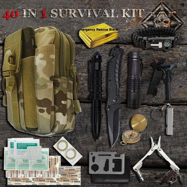Survival Gear Kits 40 in 1 Outdoor Camping Survival Kit Tactical Backpack  Emergency Gear With Tactical knife, compass, tactical pen,Outdoor camping