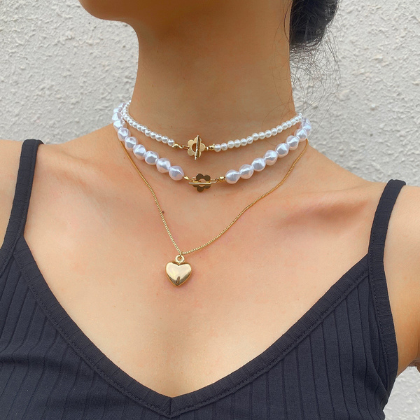 Zeneme Gold-plated White Pearl Studded Floral Pendant With Multistrand  Pearl Beads Choker Necklace