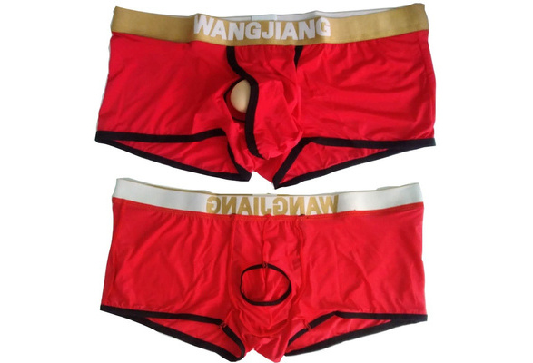 Open Front Mens Underwear Boxers Wangjiang Ice Silk Transparent