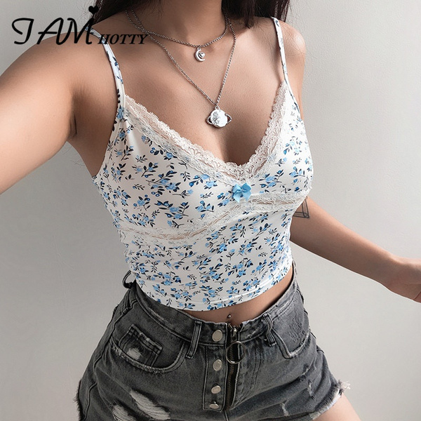 Patchwork Lace Y2K Crop Tank Top