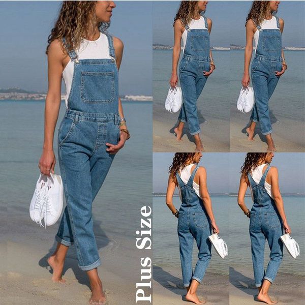 Womens Ladies Full Length Denim Dungarees Slim Fit Jeans Overall Jumpsuit  Pants