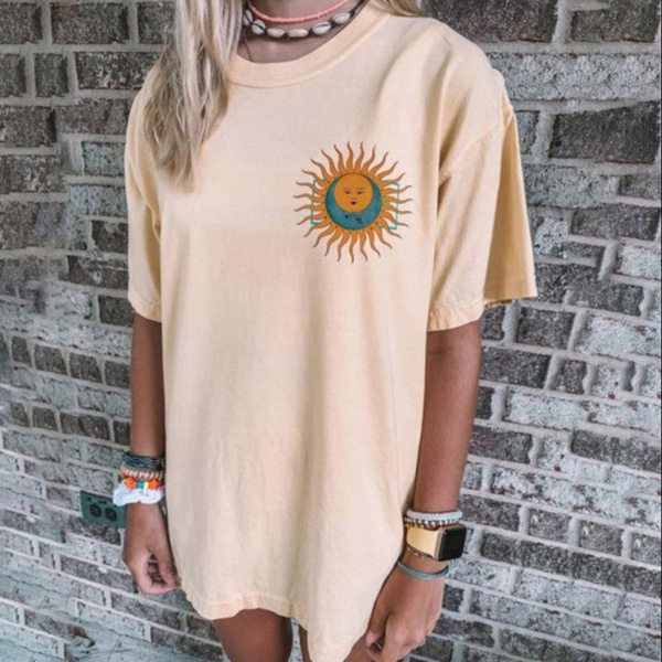 Short Sleeve Tshirt Sun Moon Printed 