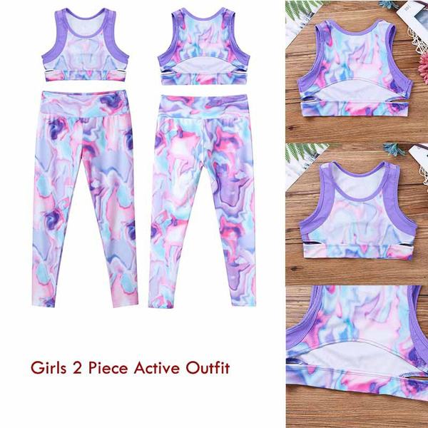 Kids Girls Gymnastics Sports Outfit Workout Tanks Top Leggings Set