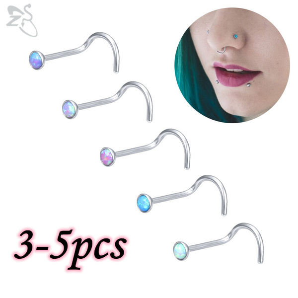 3-5pcs/lot Stainless Steel Nose Stud Set Blue Purple Opal Nose ...