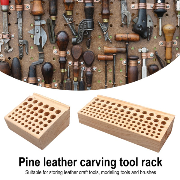 46 Holes F Fityle //98 Holes Pine Wooden Leathercraft Rack Stand DIY Stamping Punching Tools Holder Organizer Storing Leather Tool Storage Box