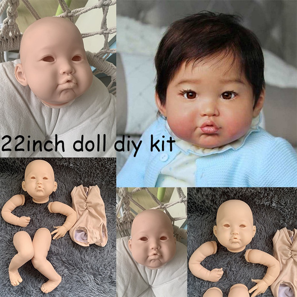 22inch DIY Unpainted Reborn Baby Doll Kit Soft Vinyl Limb Handmade Lifelike  Toys ( Head + Limbs + Cloth Body + Eyes )