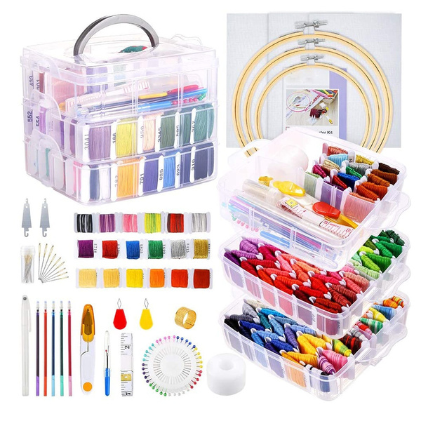 254 Pieces Embroidery Thread Floss Kit Cross Stitch Floss Threads Scissors  Needles Sewing Accessories Kit For Mom Gift