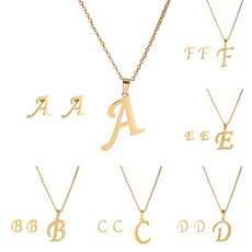 goldplated, letterearring, goldchainnecklace, gold