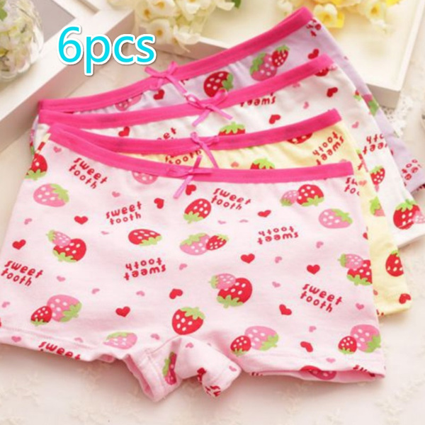 6pcs/lot Kids Girls Soft Cotton Bunny Strawberry Cherry Printed Underwear  Boxer Briefs Children Panties