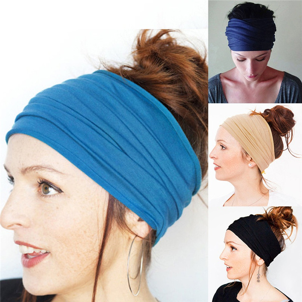 Women Yoga Wide Headband Ladies Sports Elastic Fold Hair Band Turban Head  Wrap