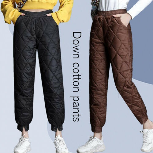 Thick Long Women Trousers Cotton Padded Quilted Pants Outdoor Winter Warm  Casual