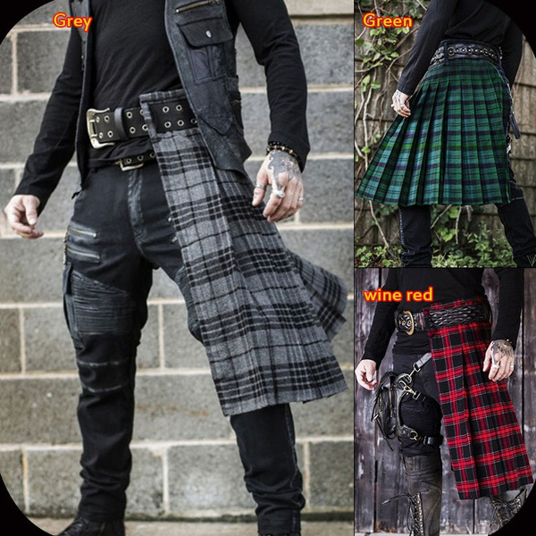 Irish Scottish Traditional Costumes Men Kilt Modern Fashion Half Kilt Cool  Warrior Celtic Vintage Bottom Soldier Wear