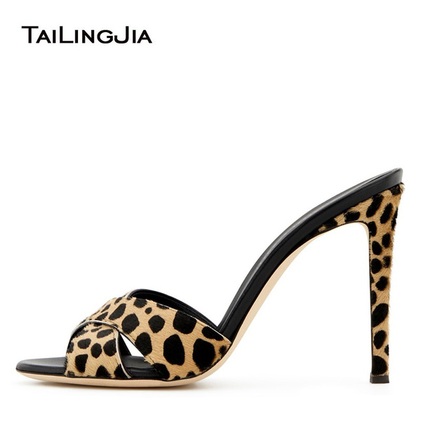 leopard high heel mules