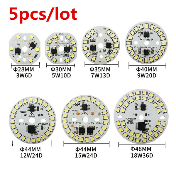 5pcs/lot 220V LED Bulb Patch Lamp SMD Plate Circular Module Light Source  Plate For Bulb Light