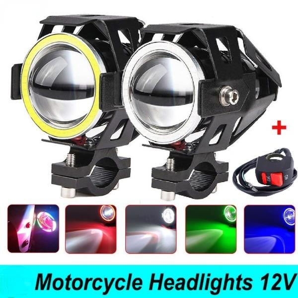1/2 pcs U7 Motorcycle Angel Eyes LED Headlights 12V 125W Motorbike lamp  Spotlight Motor Bicycle moto spotlight U7 LED Driving Fog Spot Head Light  Decorative Lamp