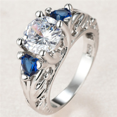 Couple Rings, DIAMOND, 925 silver rings, Blue Sapphire