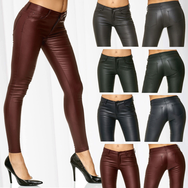 Women's Leather Look High Waisted Flared Trousers | Boohoo UK